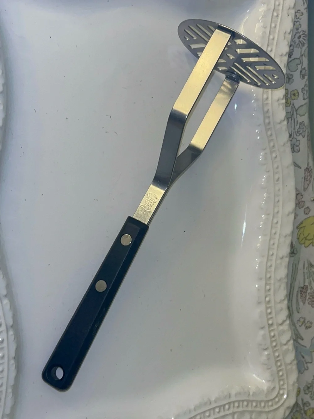 Ekco Forge USA Vintage Stainless Steel Potato Masher with Black handle